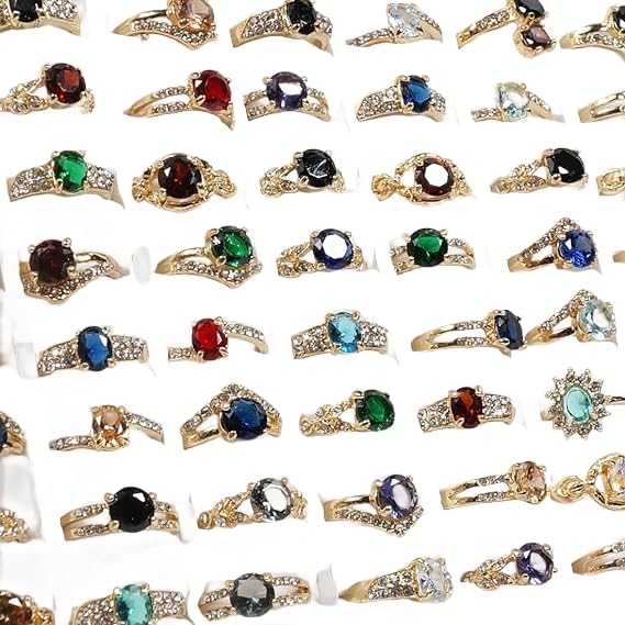 Fashion Wholesale Lots Bulk Rings Colorful Rhinestone Ring for Boutique Resale (5PCS)