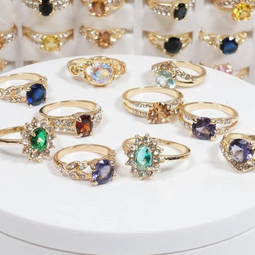 Fashion Wholesale Lots Bulk Rings Colorful Rhinestone Ring for Boutique Resale (5PCS)