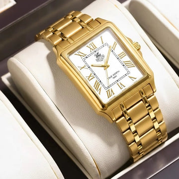 True Worth Gold Watch with White Face Square Dial