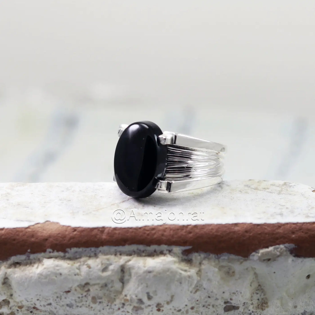 Natural Black Agate – Pure Silver Ring – Aqeeq Irani