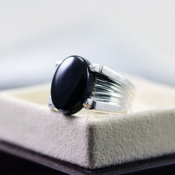 Natural Black Agate – Pure Silver Ring – Aqeeq Irani
