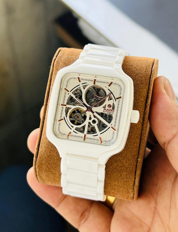Rado True Square Skeleton Ceramic Full White