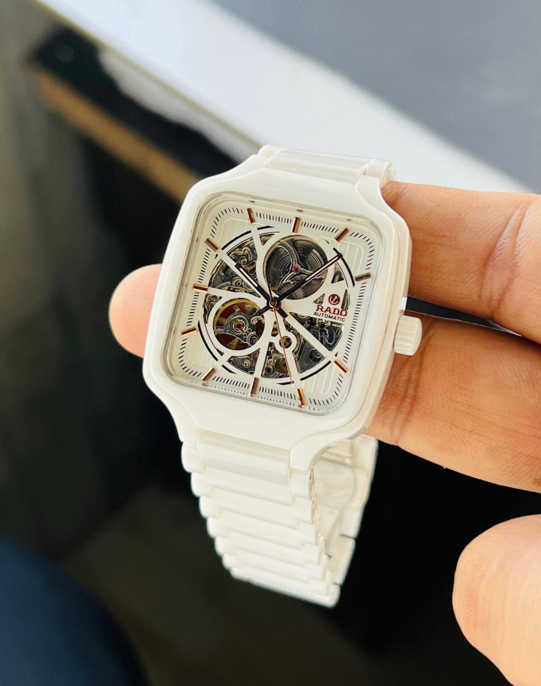 Rado True Square Skeleton Ceramic Full White