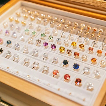 Pack of 12 Fashion Jewellery Golden Color White Red Green Mehroon Pink Black Zircon Rings for Girls Women - NW-RC-IMP-RG-05-Pack12